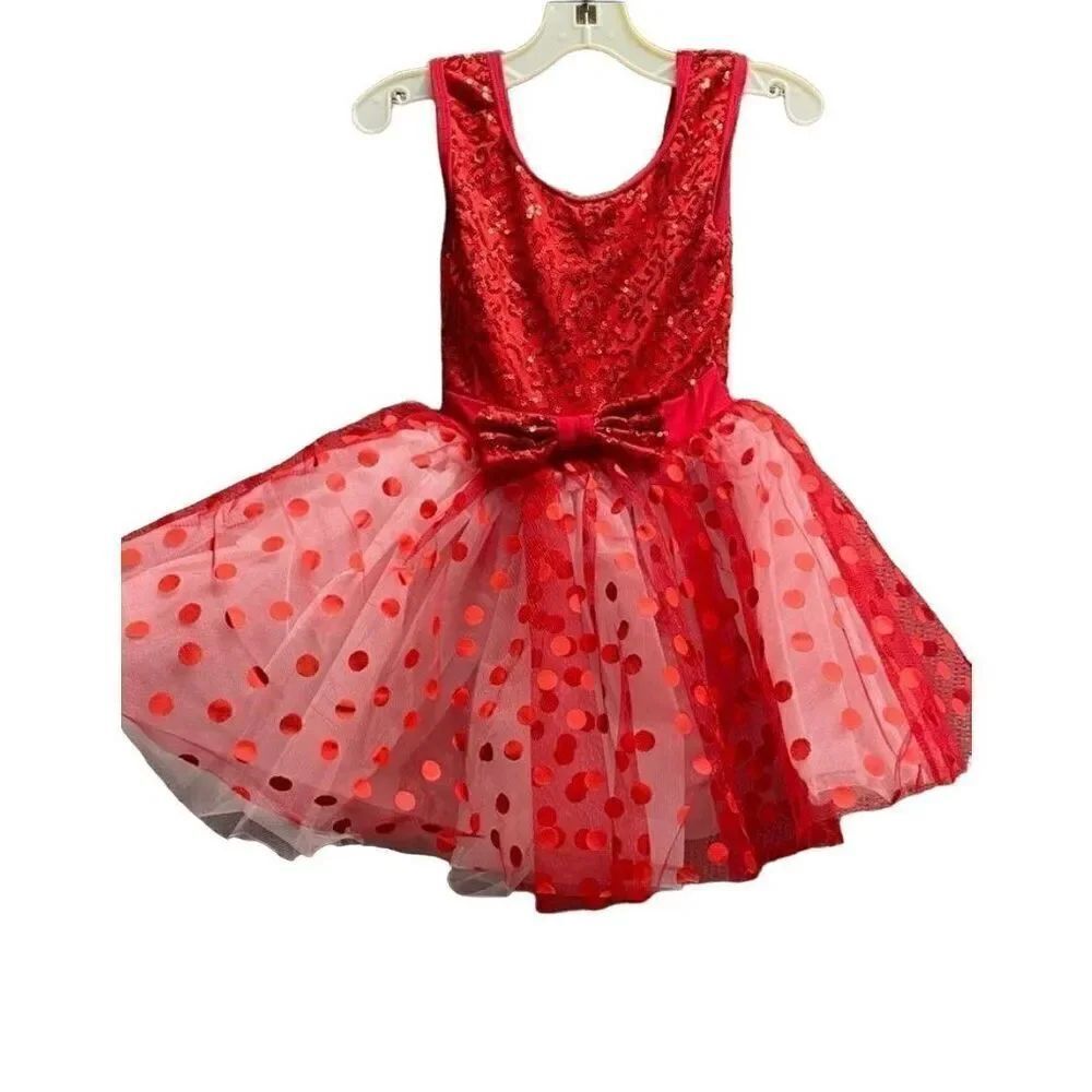 Weissman girls red sequin polkadot, dress, Christmas Valentine’s Day pageant S/X